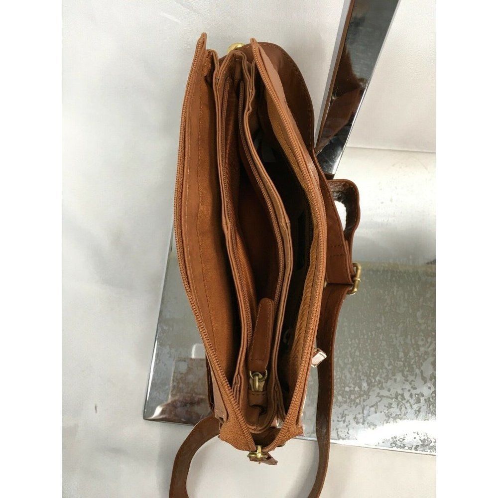 GREAT American Leather Works Crossbody Shoulder Bag Purse Handbag Tan Brown VGC - Picture 4 of 9